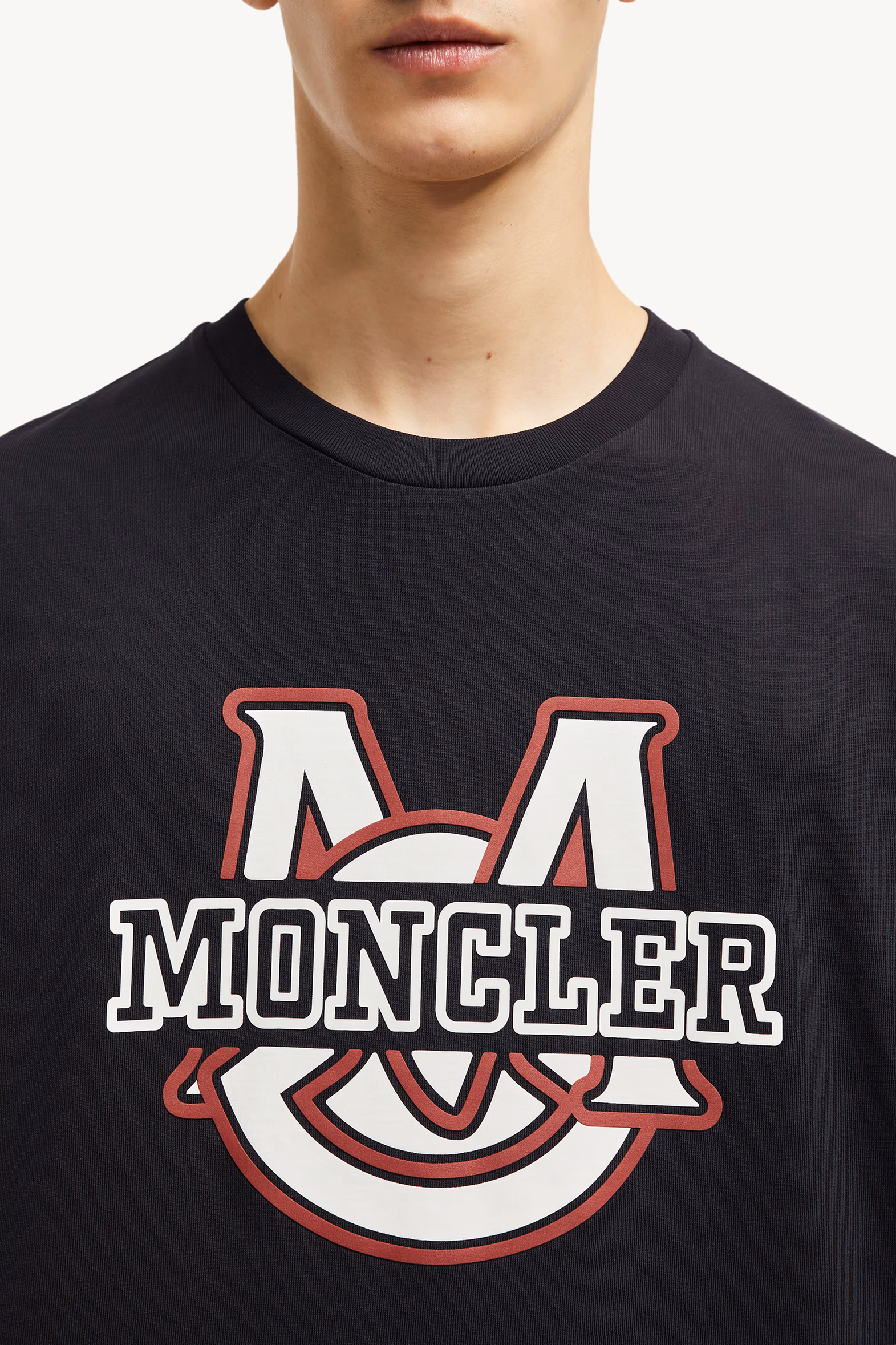 Camiseta de algodón con motivo de logotipo universitario Hombre Azul marino Moncler 6